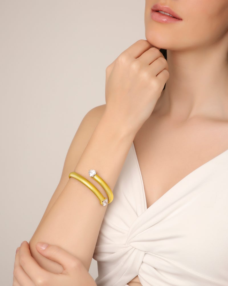 TAAHIRA Heart Shape Zircon Cuff Bracelet - Image 4